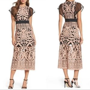 FOXIEDOX Rosabel Midi Event Dress Gown Pink Black Lace M